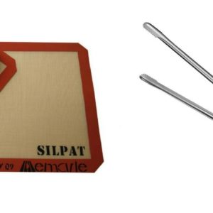 Kit Tapete Silicone Silpat + Pinça 30cm Inox Airfryer Forno
